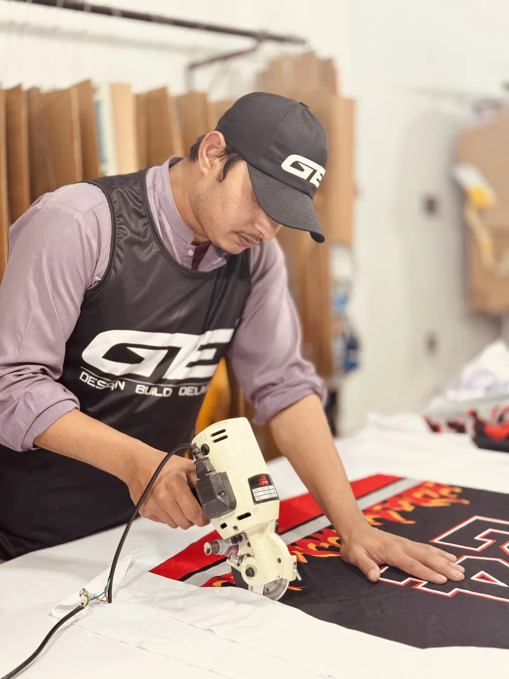 Precision fabric cutting at the Geraki factory